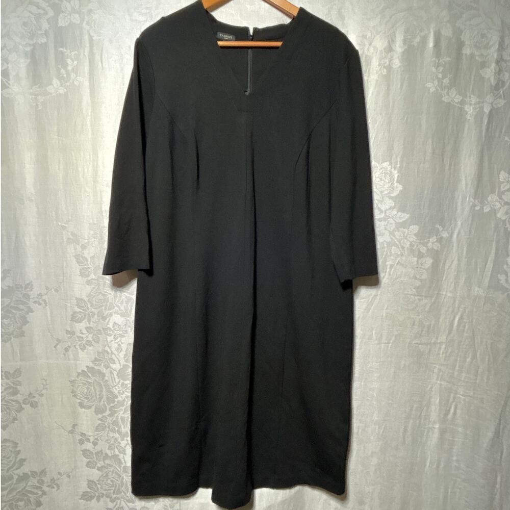 Talbots Dress 16W Black Classic Minimal V Neck Long Sleeve Knee Length Jersey